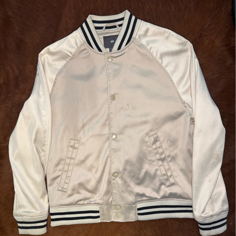 H&M Beige Bomber Jacket with Black Trim